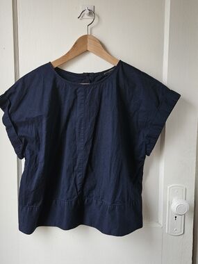 Banana Republic Navy Cotton Boxy Short Sleeve Top